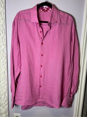 Bertigo Men's Casual Button-Down Light Cotton Shirt in Pink